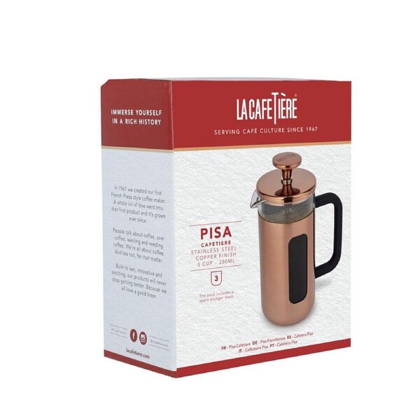 La Cafetiere Pisa 3-Cup 350ml - Stainless Steel/Glass Coffee French Press - Copper