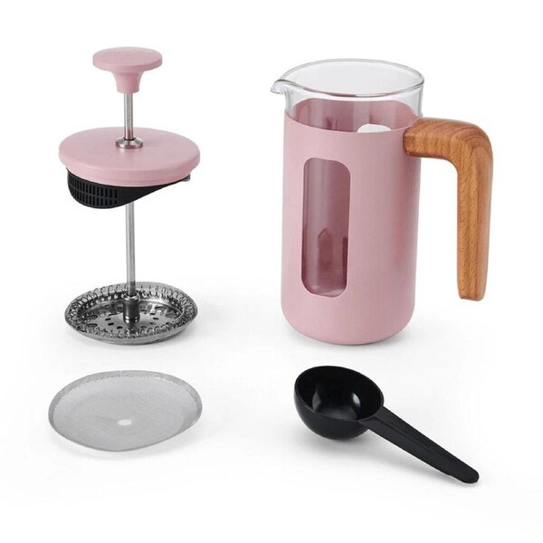 La Cafetiere Pisa 3-Cup 350ml - Stainless Steel/Glass Coffee French Press Pink - Filter Coffee - Rush Resistant Mesh - Italian Coffee Style