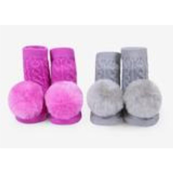 WADDLE Baby Pom Pom Rattle Socks : Pink & Grey (2 Pack/ 0-12 Mo.) 100699
