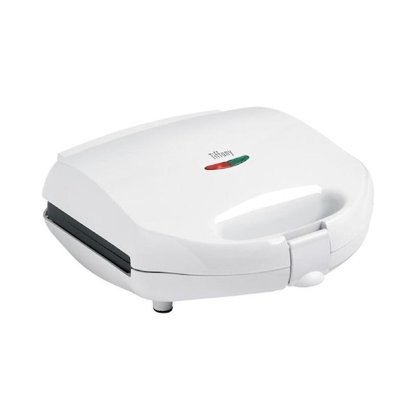 Two Slice Bread/Jaffle Electric Sandwich Press Maker - Tiffany Non Stick 750W White - Stand Up Feature - Stainless Steel Sandwich Maker Grill Toasted Toaster