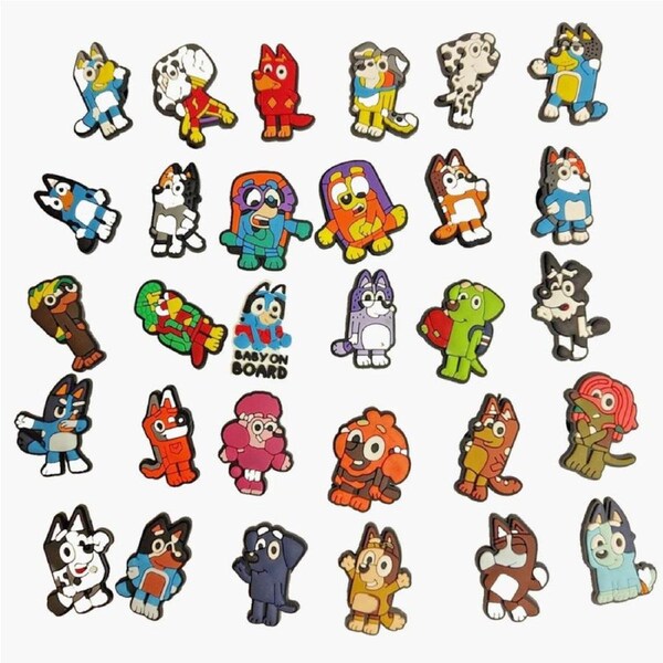 30PCS Shoe Charms Bluey Shoes Decoration Slider Sandals Dog Cartoon Kids Gifts, Crocs Shoe Charms, PVC Shoes Charms Decor For Croc & Jibbitz