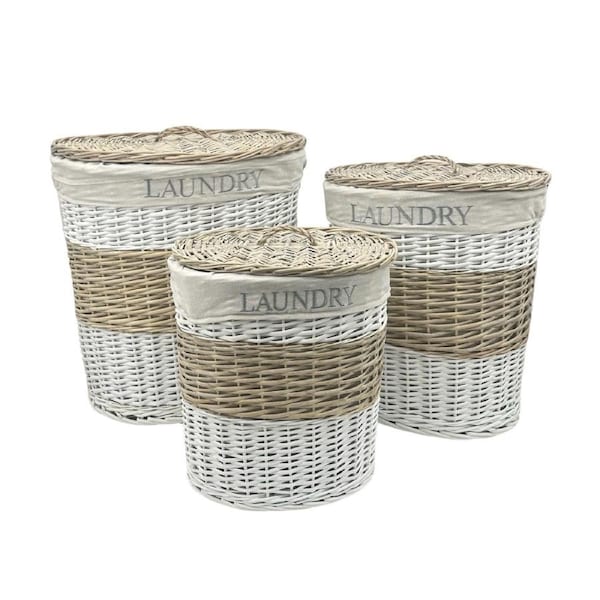Set 3 Hampton Willow Round Laundry Basket 52x55cm