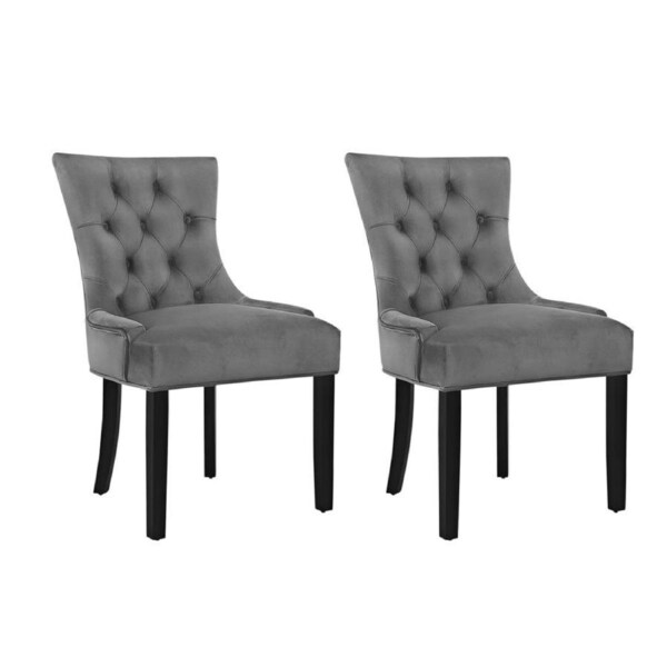 Dining Chairs Set of 2 - Velvet Upholstery, Grey French Provincial