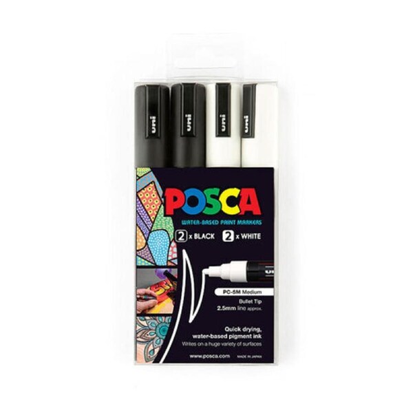Posca PC-5M Med Bllt Bl/Wh Pk4