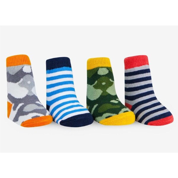 WADDLE Baby Socks : Camo & Stripes (4 Pack/ 0-12 Mo.) 100691