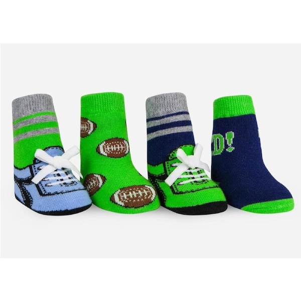 WADDLE Baby Socks : Football (4 Pack/ 0-12 Mo.) 100683