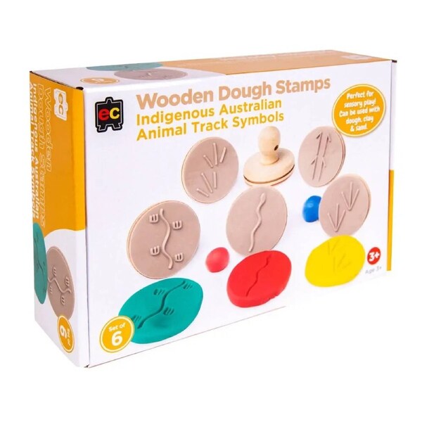 Educational Colours Wooden Dough Patterned Stamps - Indigenous Animal Track Brown
