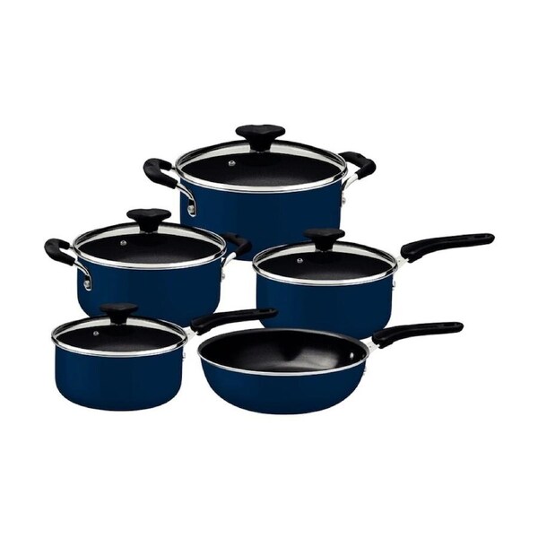 5pc Tramontina Tunis Cookware Set Ceramic Coated Induction Safe Dark Blue