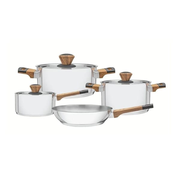 4pc Tramontina Brava Cookware Set Stainless Steel Base Wood-Effect Handles