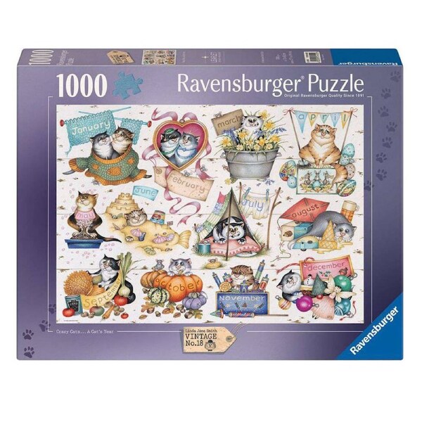 Ravensburger Vintage 18 Crazy Cats A Cats Year 1000 Piece Jigsaw Puzzle