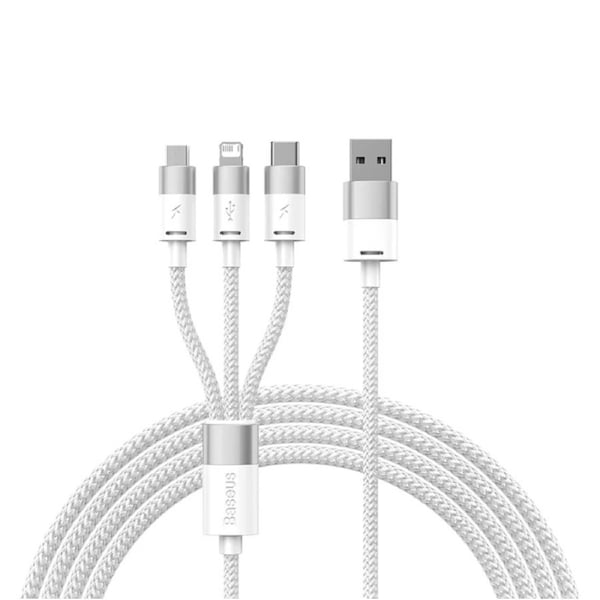 Baseus StarSpeed 3-in-1 Fast Charging Data Cable USB To Type-C Lightning Micro 3.5A 1.2m White