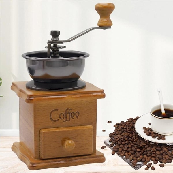 Vintage Manual Coffee Bean Grinder - Classic Hand Coffee Machine - Retro Grinding Rustic Charm - Fresh Beans