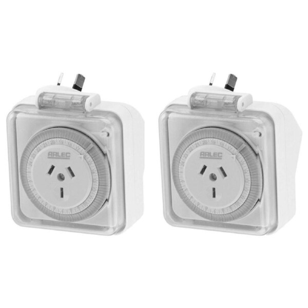 Arlec PC44-2PK 24 Hour IP44 Outdoor Weatherproof Timer Polycarbonate- Twin Pack