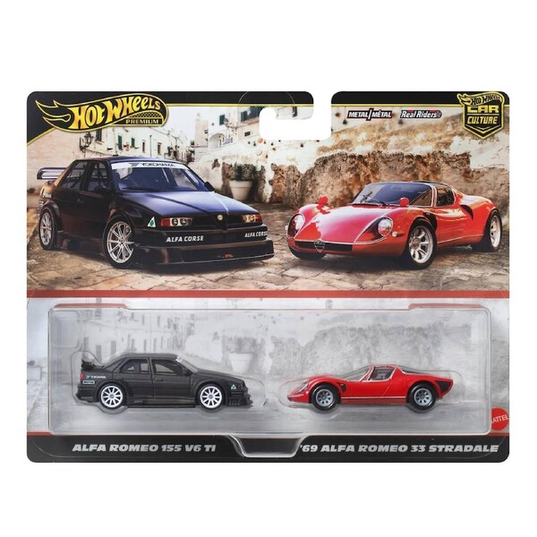 Hot Wheels Premium Car Culture Alfa Romeo 155 V6 TI and 1969 33 Stradale Diecast Vehicle 2 Pack