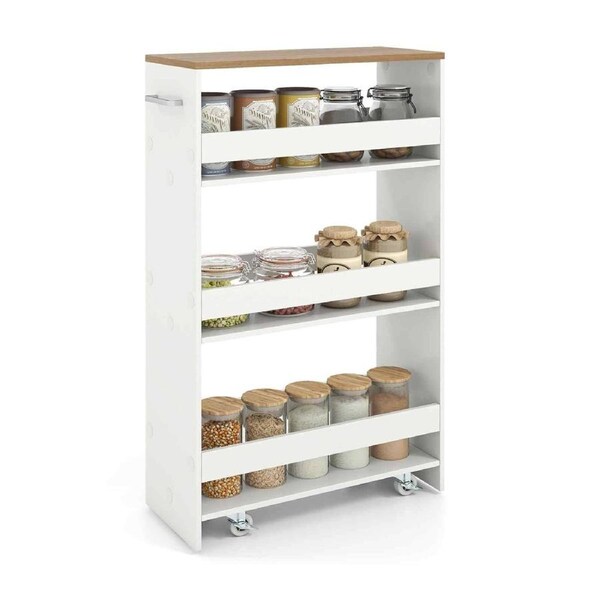 Giantex Rolling Kitchen Slide-out Cart 4 Tier Slim Storage Cart w/Open Shelves Bathroom White
