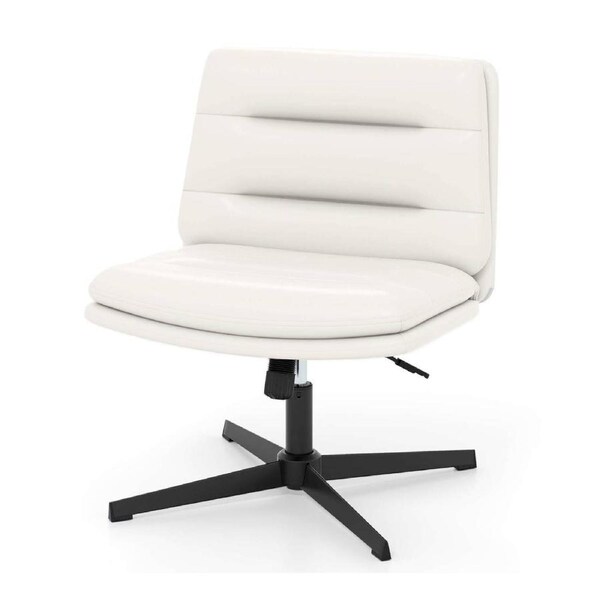 Giantex Height Adjustable Swivel Computer Task Chair Criss Cross Legged Chair PU Leather White
