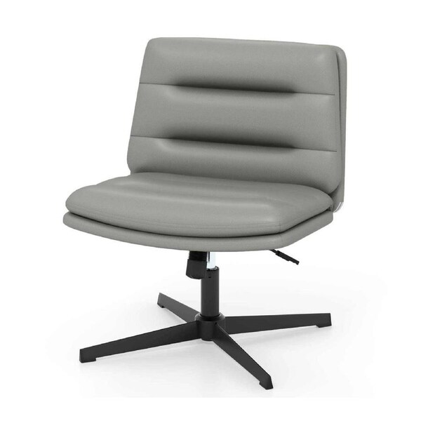 Giantex Height Adjustable Swivel Computer Task Chair Criss Cross Legged Chair PU Leather Grey