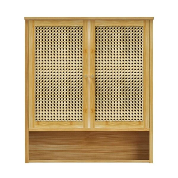 3 Tier Bathroom Wall Cabinet Rattan Door Bamboo Storage Shelf Over Toilet Cupboard Organizer