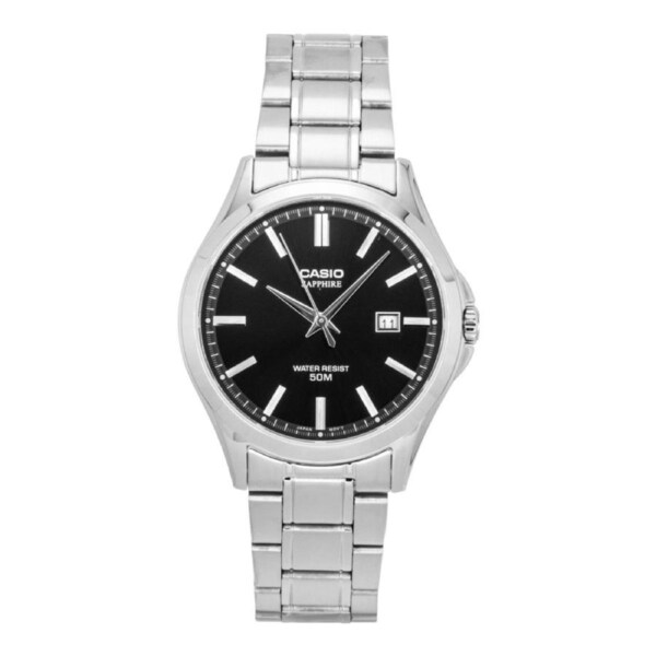 Casio MTS-115D-1AV Mens Analogue Watch Sapphire Crystal Date Silver Steel Band