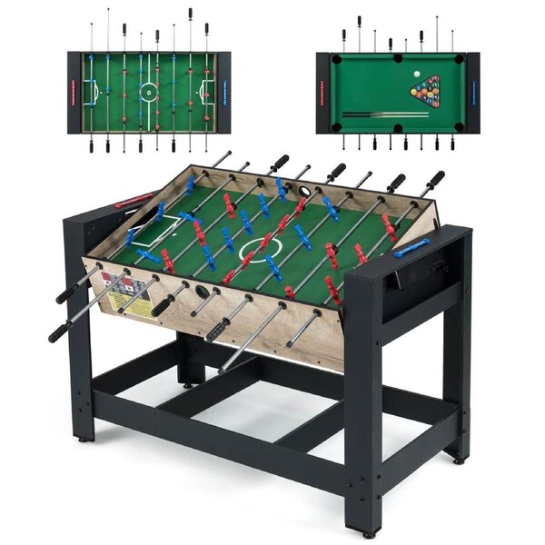 Costway 122cm 2in1 Swivel Multi Game Table Foosball & Pool Table Arcade Table w/Legs for Home Party