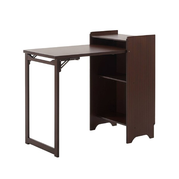 Lauft Collapsible Bamboo Wood Folding Computer Desk Workstation w/ Bookshelf, Fold-Out Writing Desk