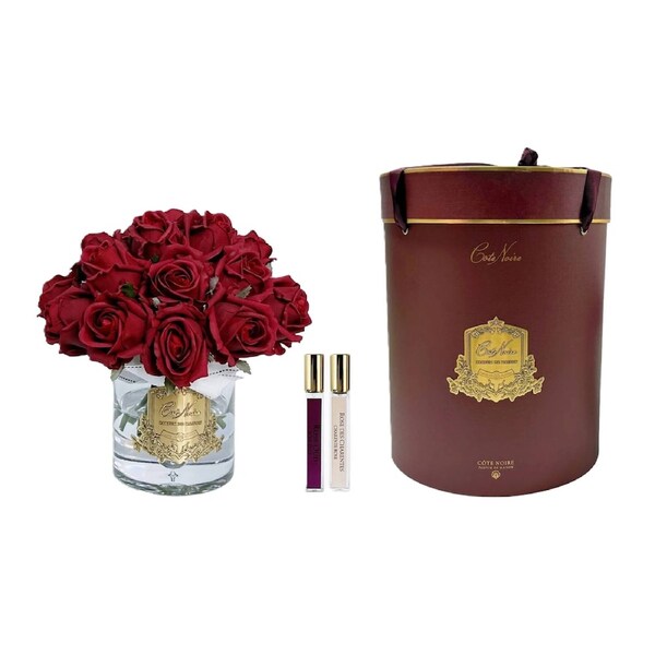 Cote Noire Grand Bouquet Clear Vase - Red Roses - Red Box/Gold Badge