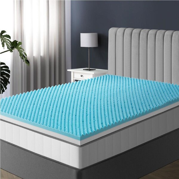 Bedra Memory Foam Mattress Topper Reversible Cool Gel Mat 10cm w/ Elastic Belt Double