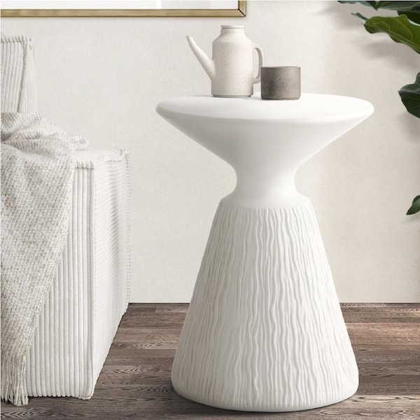 Oikiture Side Table Coffee Bedside End Stool Stand Stone Tables Indoor Outdoor Model 3 White