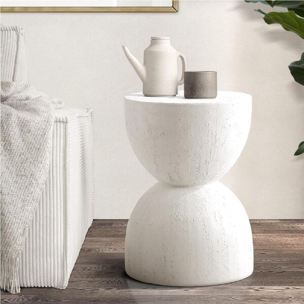Oikiture Side Table Coffee Bedside End Stool Stand Stone Tables Indoor Outdoor Model 4 White