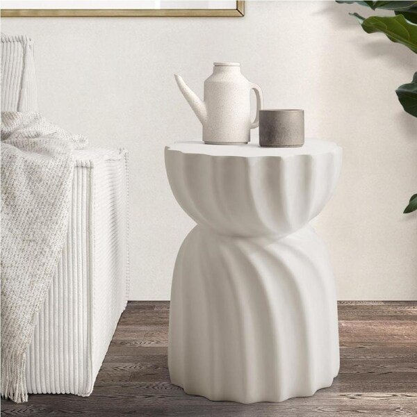 Oikiture Side Table Coffee Bedside End Stool Stand Stone Tables Indoor Outdoor Model 5 White