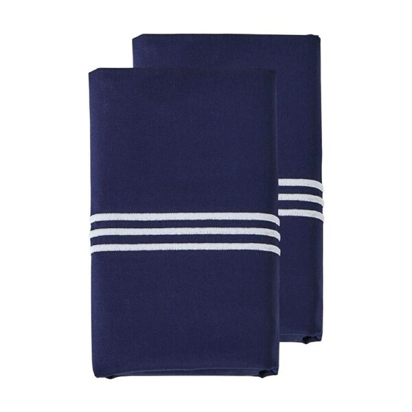 2pc Grosvenor House 500TC Hotel Embroidered Standard Pillowcases Navy W/ White