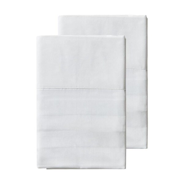 2pc Grosvenor House 500TC Cotton Hotel Stripe Standard Pillowcases White