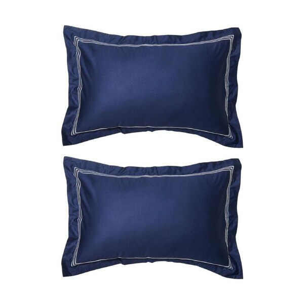 2PK Grosvenor House 500TC Hotel Embroidered Tailored Pillowcase Navy With White