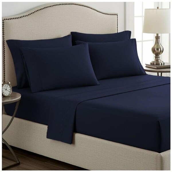 2x 2pc Grosvenor House Plain Dyed Bamboo Cotton Standard Pillowcase Navy