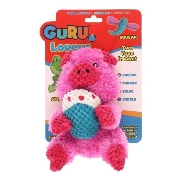 GURU Loveys Pig - Medium (10x13x18cm) Durable, Fun & Enriching Play Toy for Dogs