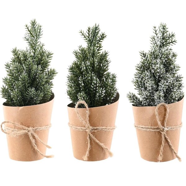 Mini Artificial Pine Tree Decoration 15cm Assorted