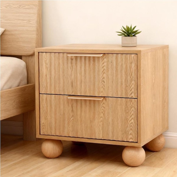Artiss Rattan Bedside Table 2 Drawers Pine