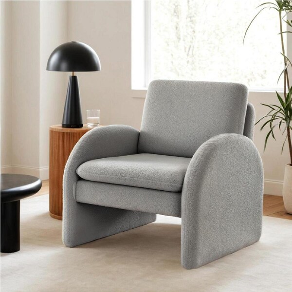 1x Artiss Armchair Accent Chair Curved Boucle Grey