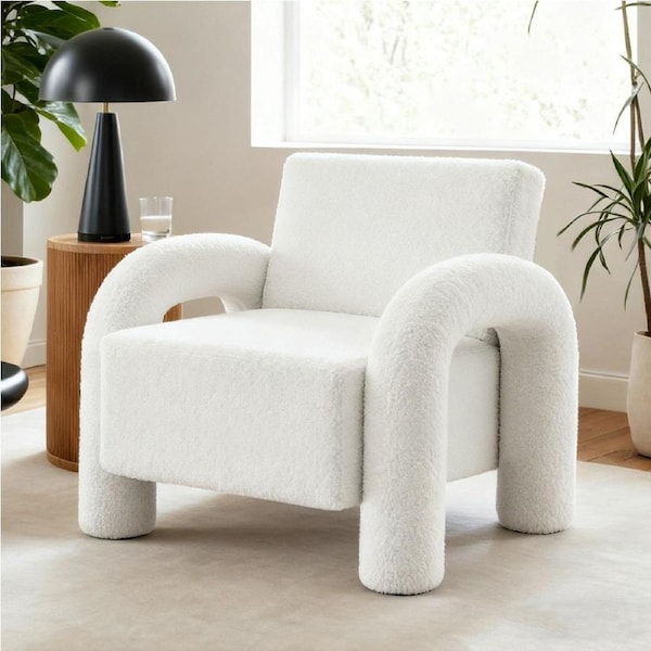 Artiss Armchair Accent Chair Lounge Sofa Couch Curved Seat Boucle White