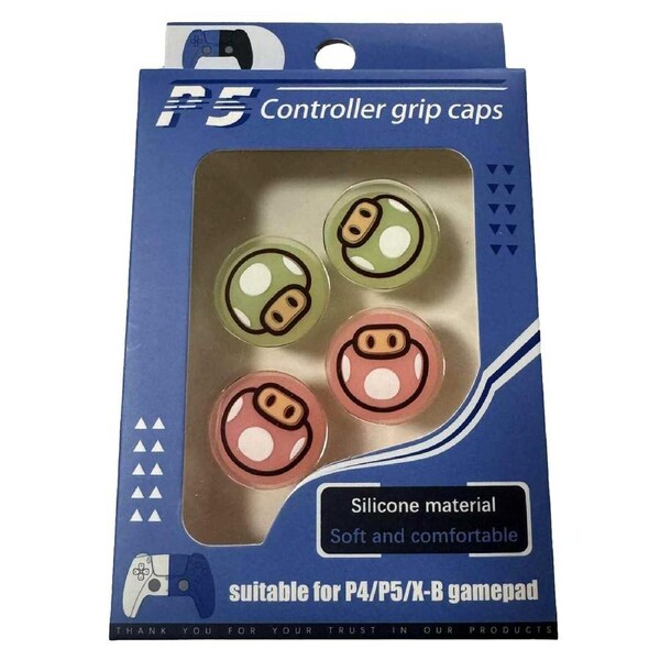 4 x Thumb Grips PS4 PS5 XBOX Toggle Cover Cap Mario Mushroom Glow