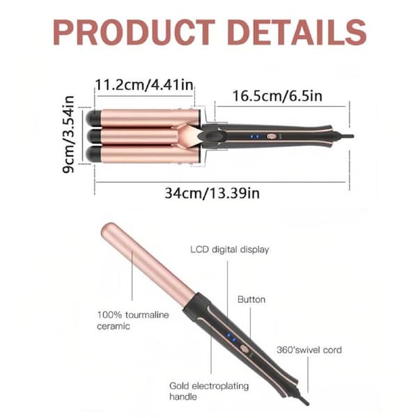 Catzon 5in1 Waver Curling Iron Wand Curling Wand Set for All Hair Type-RoseGold