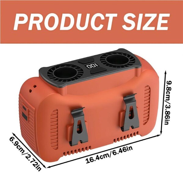 Catzon Portable Waist Fan 15000mAh Rechargeable Battery Personal Fan-Orange