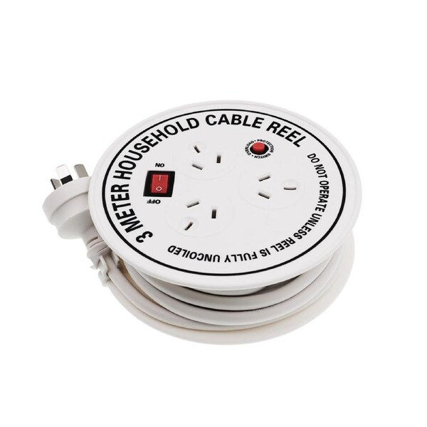 3 Way Round Power Board With Master Switch Overload Protection Compact Reel With 3M Cable