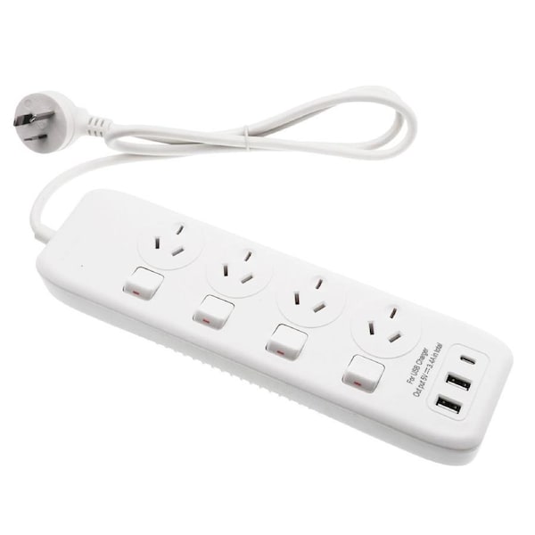 Surge Protector Power Board 4 Way USB-C USB-A Port Individual Switch Power Strip With 1M Cable