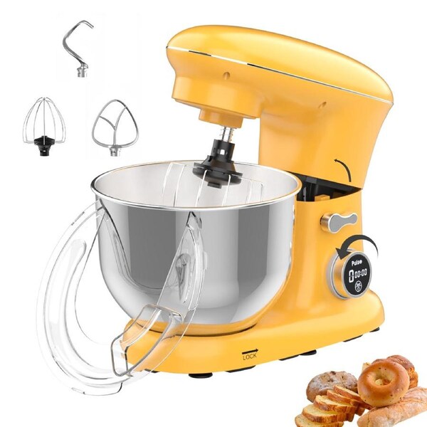 Advwin Stand Mixer, 8-Speed Kitchen Mixer with LED Display, 6L Large Capacity Chef Machine, Tilt-Head Electric Food Mixer with Whisk, Dough Hook & Beater, Orange Kitchen Appliances