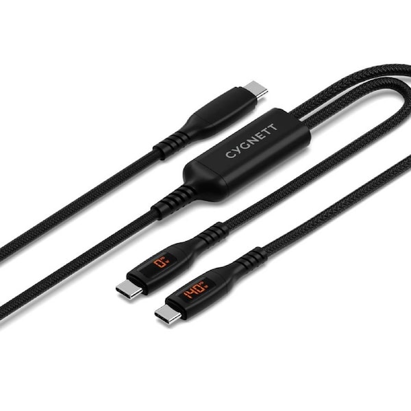 Cygnett Unite USB-C to Dual USB-C Split LED Cable 140W with LED Display 1.5M - Black