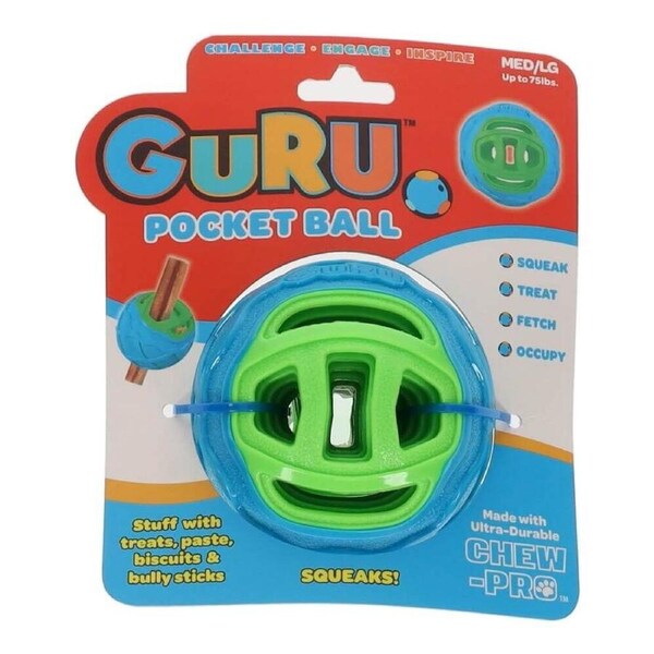 GURU Pocket Ball / - Medium (9.5x9.5x9.5cm) Durable, Fun & Enriching Play Toy for Dogs