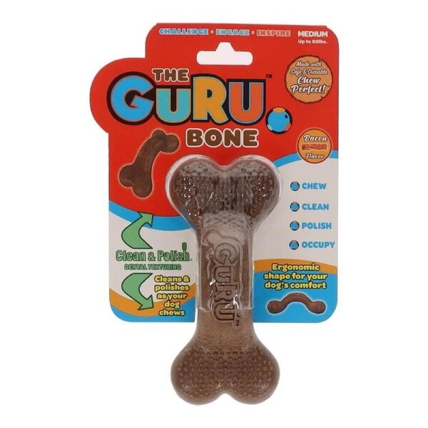 GURU Bone Bacon - Medium (24x6x5cm) Durable, Fun & Enriching Play Toy for Dogs