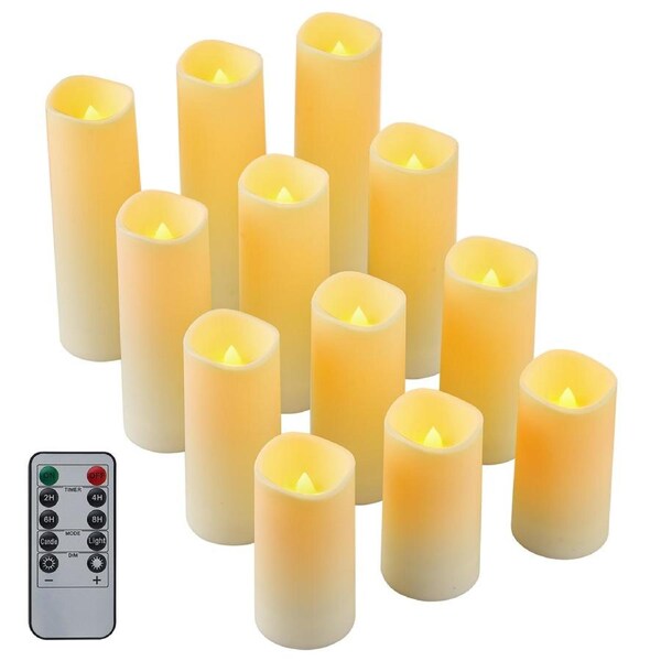 12PCS Waterproof Flameless LED Electric Real Wax Candles With Remote Control And Timer 6 Brightness Level Dimmable Gift Set