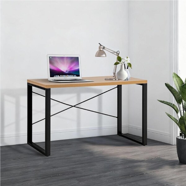 Computer Desk 120cm Home Office Study Desk Laptop Computer Table Wood Metal Light Wood& Black